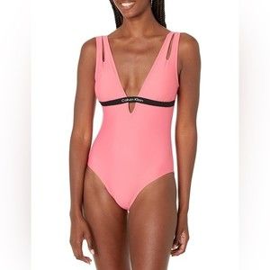 Calvin Klein Calvin Klein Women's Logo V-Neck Cut Out One Piece Medium NWT